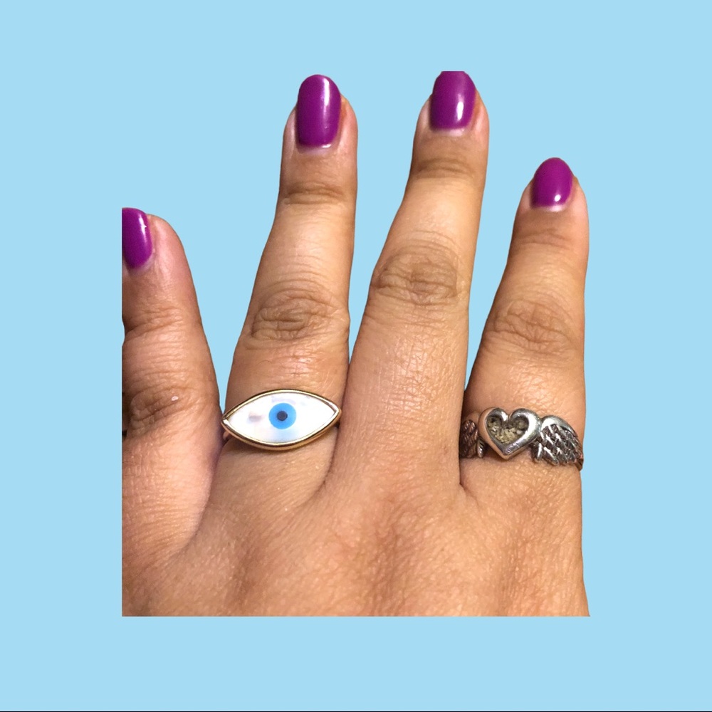New sterling silver blue evil eye and shell ring